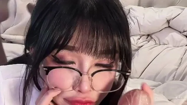 AsianBunnyX Sucks A Giant Ribbed Dildo